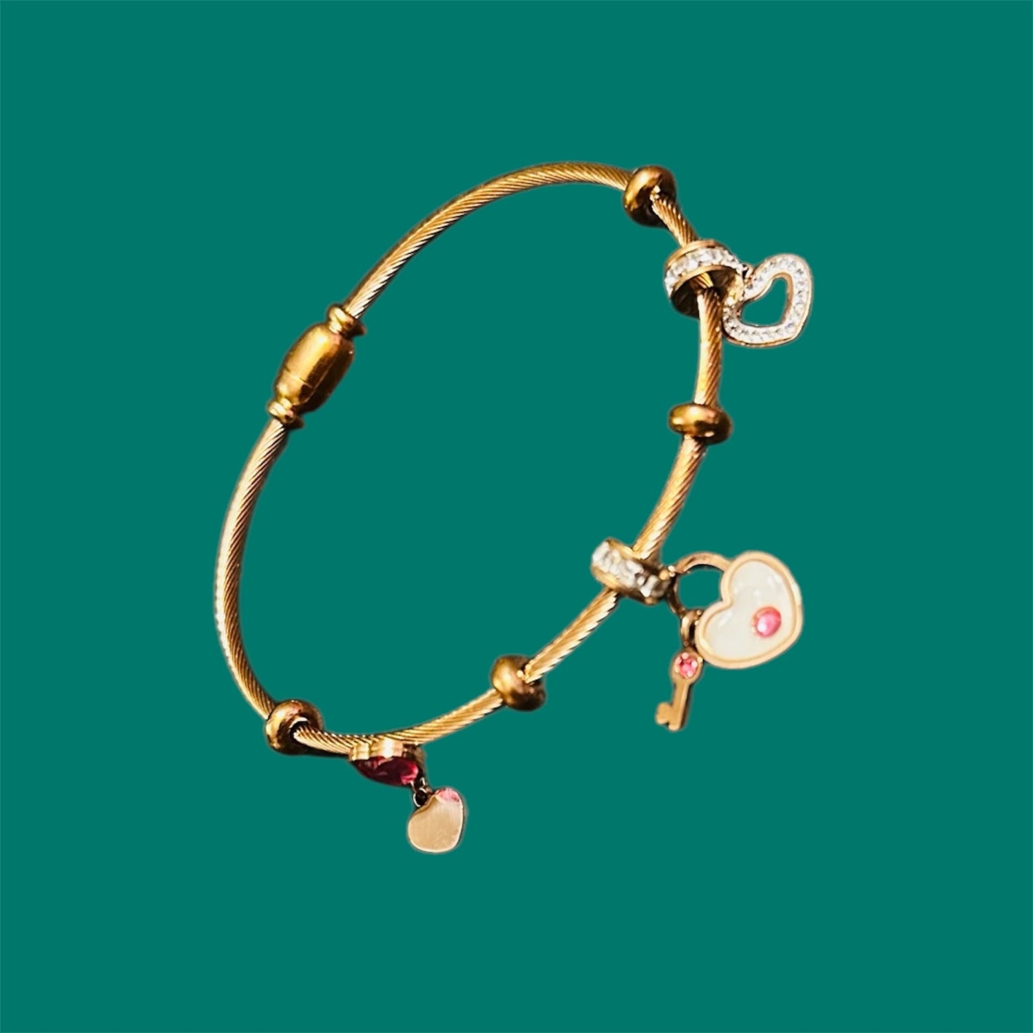 Heart shaped lock and key charm bracelet