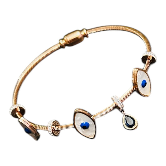 Anti Tarnish stainless still bracelet with evil eye charm